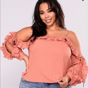 Coral Cold Shoulder Top
